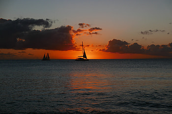 Barbados sea, sunset, boat, nature HD wallpaper