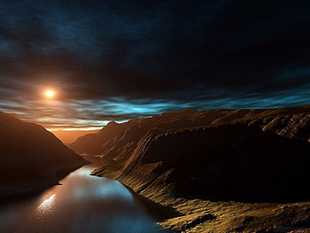 blue, colorful, golden sun, colors, sunrise, cool eyes, wonderland, mountains, cloud, most ed, attractions in dreams, creative pre-made, love four seasons, landscapes, fantasy, nature, rivers HD wallpaper