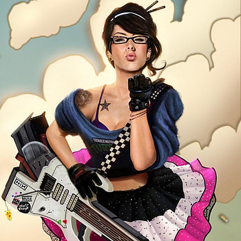 ALICE, sexy, hot, guitar, tattoo, girl, dress, pink, music, fantasy, kiss, female HD wallpaper
