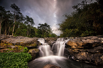 Nature, Trees, Stones, Bush, Waterfall, Flow, Stream HD wallpaper