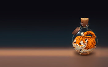 Tiger cub in a bottle, animal, cub, tiger, art, cute, cat, orange, bottle, pisica, glass HD wallpaper
