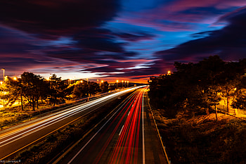 Trees, Sunset, Dark, Shine, Light, Road, Long Exposure HD wallpaper