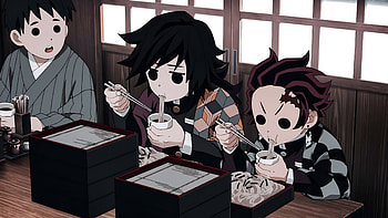 Tanjiro n Giyu Eating Soba Noodle, Anime, Demon Slayer: Kimetsu no Yaiba, Tanjiro Kamado, Giyuu Tomioka HD wallpaper