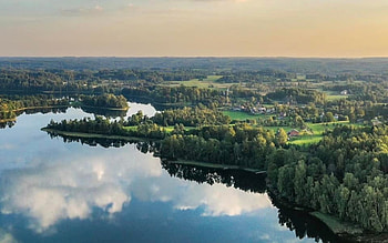 Lake in Latvia, village, lake, aerial, fields, Latvia, calm HD wallpaper