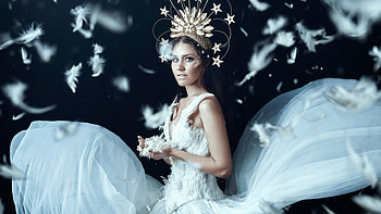Lovely Girl, white, model, feathers, woman HD wallpaper