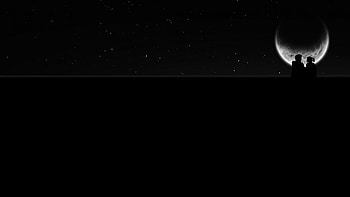 Romantic night, night, white, black, bw, star, valentine, moon, love, couple, luna, sky, romantic, silhouette HD wallpaper