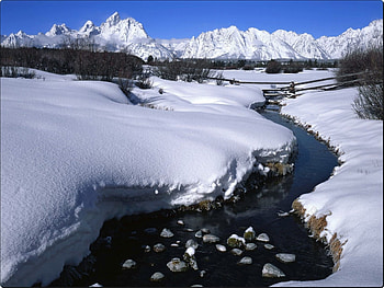 Winter Light on the Teton Range, Wyoming, river, snow, landscape, mountains, usa HD wallpaper