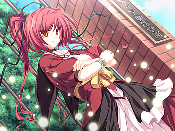 Fixed look, anime, red, eyes, girl, hair HD wallpaper