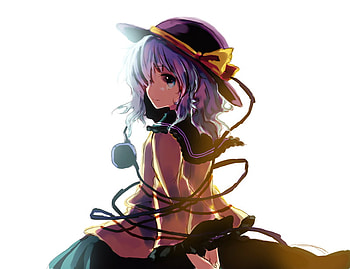 Komeiji Koishi, videogame, blue short hair, yellow dress, white background, blue hair, anime, koishi, touhou, short hair, manga, komeiji, purple hat HD wallpaper