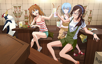 Evangelion, Neon Genesis Evangelion, Mari Makinami Illustrious, Asuka Langley Sohryu, Rei Ayanami, Anime, Evangelion: 2 0 You Can (Not) Advance, Pen Pen HD wallpaper