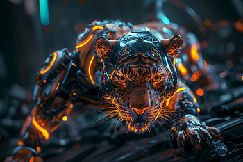 Neon Cyber-Tiger — Quad, tiger, cybernetic HD wallpaper