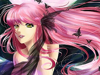 Pink And Black Fantasy, butterflies, abstract, anime, fantasy, other, girl HD wallpaper