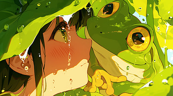 Anime Girl and Frog Encounter, anime girl, frog, Anime, girl, nature HD wallpaper
