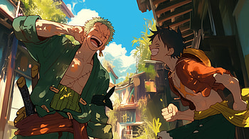 Zoro And Luffy, Roronoa Zoro, One Piece, AI Art, Monkey D. Luffy HD wallpaper