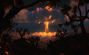 Landscape, Explosions, Night HD wallpaper