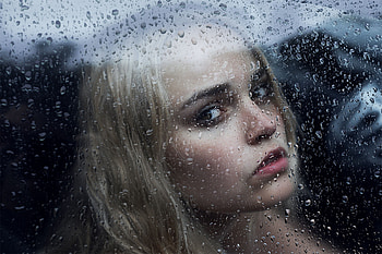 Girl Behind The Glass With Water Drops, graphy, glass, drops, rain, alone, sad, girls HD wallpaper