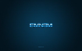 Eminem logo, blue shiny logo, Eminem metal emblem, blue carbon fiber texture, Eminem, brands, creative art, Eminem emblem HD wallpaper