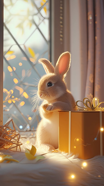 Cute rabbit surprise, cute, Joy, gift, rabbit HD phone wallpaper