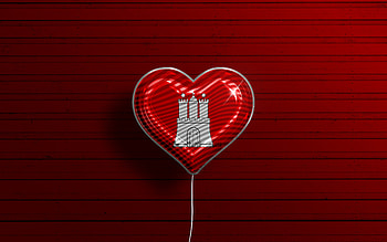 I Love Hamburg, , realistic balloons, red wooden background, german cities, flag of Hamburg, Germany, balloon with flag, Hamburg flag, Hamburg, Day of Hamburg HD wallpaper