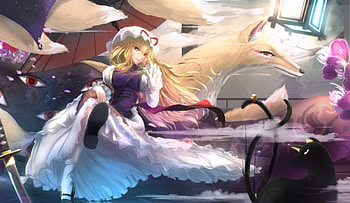 Fox n Cat, blond hair, yakumo ran, blonde, chen, long hair, dress, beauty, nice, yakumo yukari, blonde hair, female, sexy, sweet, blond, hot, girl, beautiful, fox, tail, anime girl, anime, pretty, touhou, lovely HD wallpaper