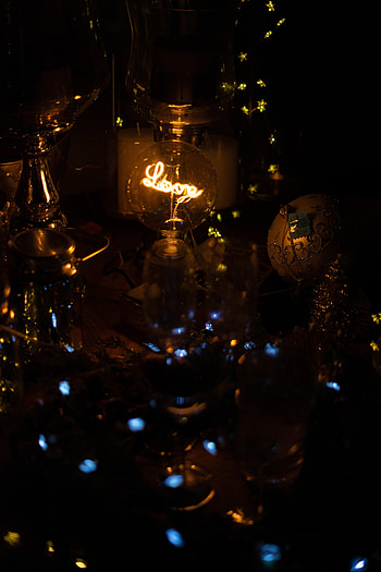 Love, Dark, Glare, Inscription, Garland, Light Bulb HD phone wallpaper