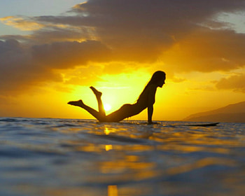 Surfing, shadow, woman, sunset, surf HD wallpaper