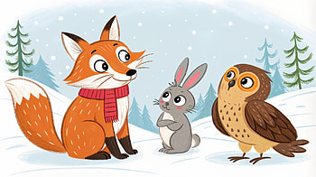 Charming Winter Animals - Ultra, winter animals, fox, rabbit, owl, winter HD wallpaper