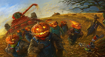 People, Holidays, Halloween, Pumpkin, Holiday, Field, Run, Running, Combine Harvester, Combine HD wallpaper