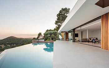 pool, evening, sunset, pool on the terrace, luxury swimming pool, stylish terrace HD wallpaper