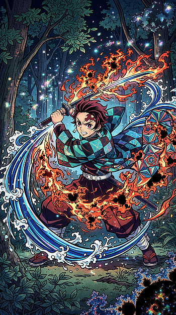 Tanjiro's Flame & Water — Demon Slayer , Demon Slayer: Kimetsu No Yaiba, Anime, Katana, Fire HD phone wallpaper