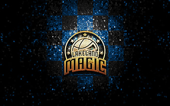 Lakeland Magic, glitter logo, NBA G League, blue black checkered background, basketball, american basketball team, Lakeland Magic logo, mosaic art HD wallpaper