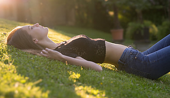 Girl Lying Down Back Grass , girls, model HD wallpaper