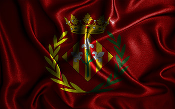 Lleida flag, , silk wavy flags, spanish cities, Day of Lleida, Flag of Lleida, fabric flags, 3D art, Lleida, cities of Spain, Lleida 3D flag HD wallpaper