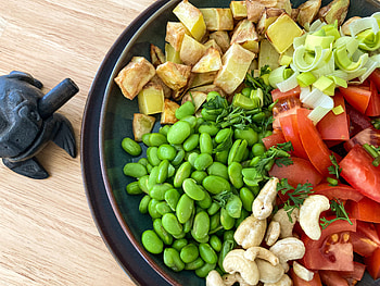 Bowl mit kartoffeln, Tomaten 20 minuten, Rezept, Edamame HD wallpaper