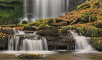 Waterfall, boulders, autumn, england HD wallpaper