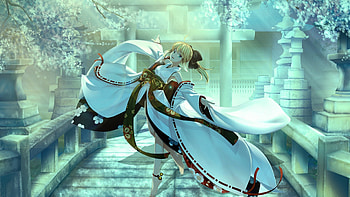 Saber, night, orginal, kimono, dance, fate HD wallpaper