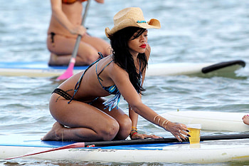 Cowgirl Surfing.., surfing, style, cowgirl, fun, beaches, brunettes, fashion, outdoors, Rihanna, girls, women, models, western, female HD wallpaper
