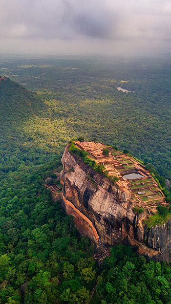 Aerial view, Sigiriya rock, Misty morning, Matale district HD phone wallpaper