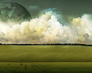 Retro world, space, moon, field, cloud HD wallpaper