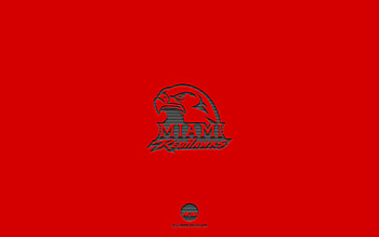 Miami RedHawks, American football team, red background, Miami RedHawks logo, grunge art, NCAA, American football, Miami RedHawks emblem HD wallpaper