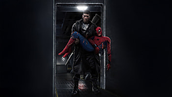 Punisher Saving Spiderman, punisher, spiderman, superheroes, artwork, art, digital-art, artstation HD wallpaper