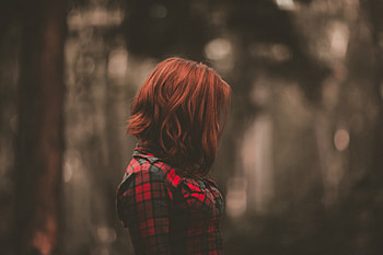 Red head, woman, outdoor, bokeh HD wallpaper