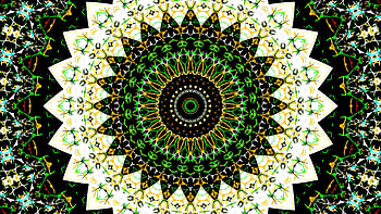 Green Black White Fractal Circles Art Pattern Abstract HD wallpaper