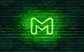 Gmail green logo, , green brickwall, Gmail logo, postal services, Gmail neon logo, Gmail HD wallpaper