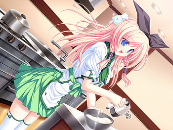 Amane Ruru, anime girl, pink, 77, anime, cooking, green HD wallpaper