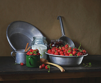 Still life, Sugar, Mugs, Berries, Scoop HD wallpaper