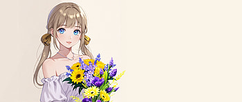 a girl with flowers, Anime, flower, minimalist, pastel, minimalist anime HD wallpaper