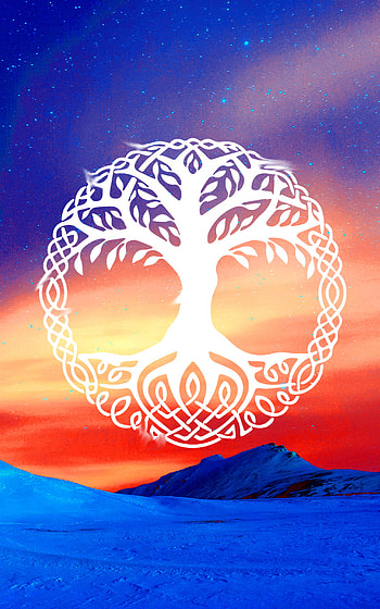 tree of life, orange, sky, Norse mythoolgy, gods, Norse, viking HD phone wallpaper