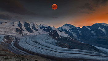 Bernina Mountains And Blood Moon Switzerland, mountains, moon, nature HD wallpaper