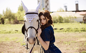 Horse, animal, lady, pretty HD wallpaper